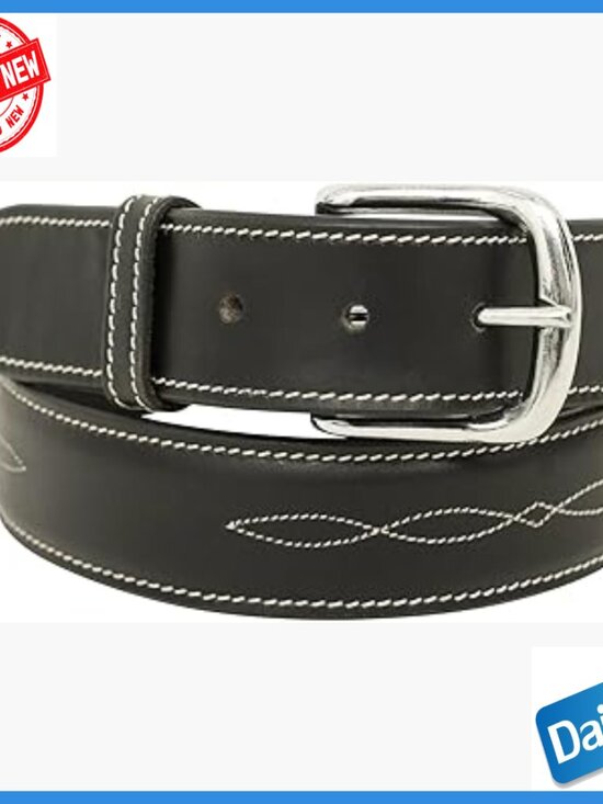 Full-Grain Leather Belt with Fancy Stitching, 1.5 Inch Width, X-Small Size main image 4